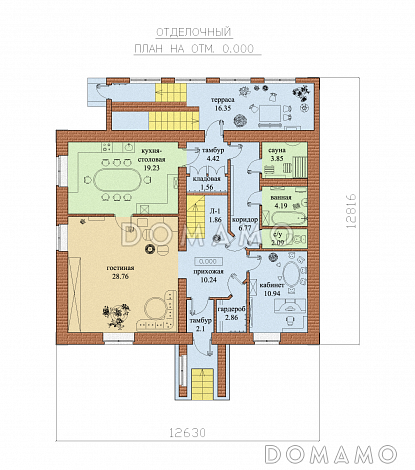 Проект дома с мансардным и цокольным этажами / План 1 этажа