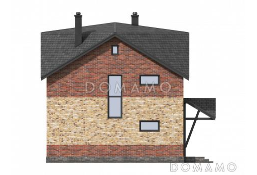 Проект загородного дома с отдельным входом в котельную,  спальней на первом этаже, ванной и санузлом на втором этаже / Фасад 2