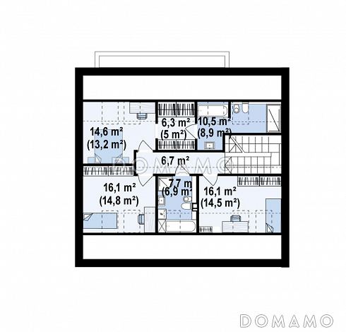 Проект загородного дома с мансардным этажом, гаражом, кабинетом и просторной гостиной / План мансардного этажа