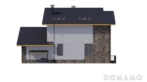 Проект двухэтажного дома из керамических блоков с двускатной крышей с подвалом, террасой и балконом / Фасад 2