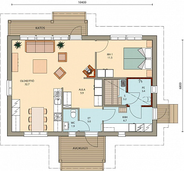 Проект каркасного дома с одной спальней / План 1 этажа