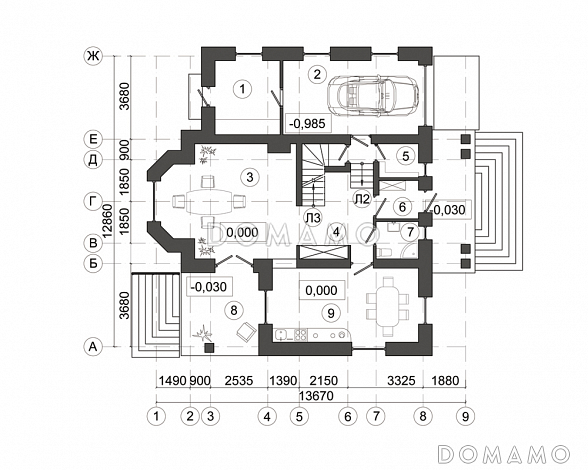 Проект современного дома усадебного типа с подвалом / План 1 этажа