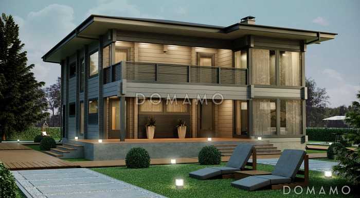 Проект двухэтажного дома из клееного бруса с роскошной террасой