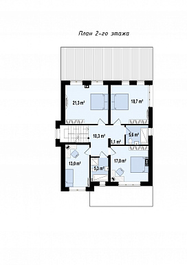 Проект современного двухэтажного дома из кирпича с пятью комнатами и крытой террасой, без гаража / План 2 этажа