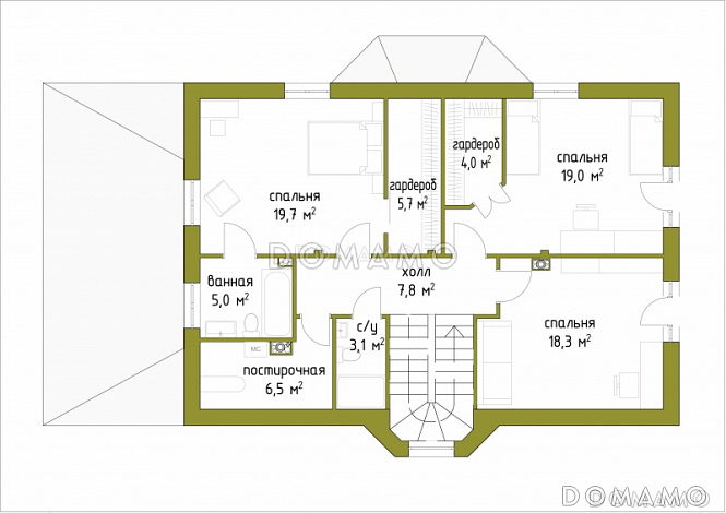 Проект коттеджа с большой террасой и французскими окнами / План 2 этажа