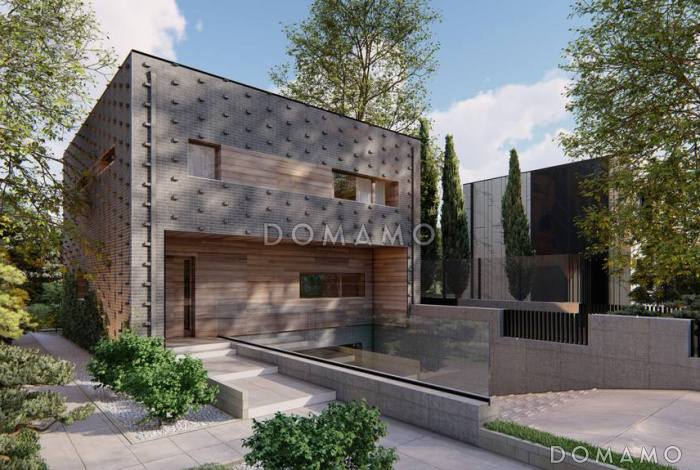 Проект дома с подземным гаражом, кабинетом, светлой дневной зоной, спальнями на втором этаже с гардеробными