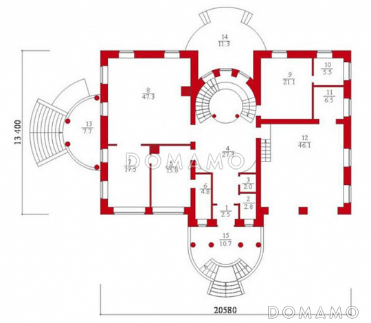 Проект дома с сауной / План 1 этажа