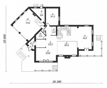 Проект 2 х этажного дома из пеноблоков / План 1 этажа