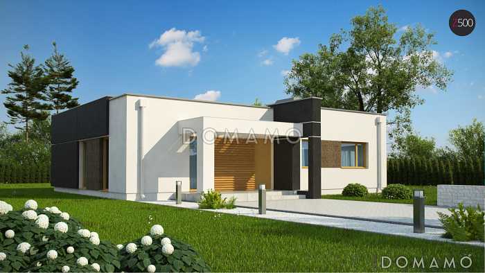 Проект небольшого современного одноэтажного дома из кирпича с тремя спальнями и красивой террасой