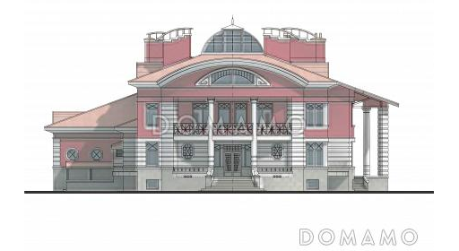 Проект коттеджа с бассейном и стеклянным куполом / Фасад 1