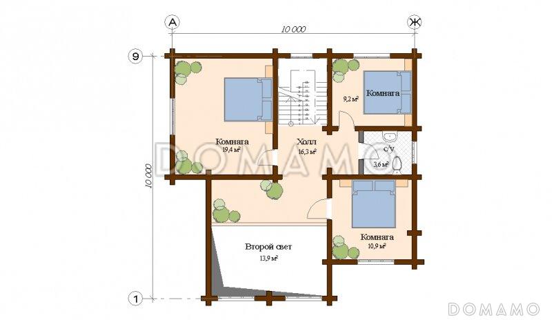 Проект дома из клееного бруса с гаражом / План мансардного этажа