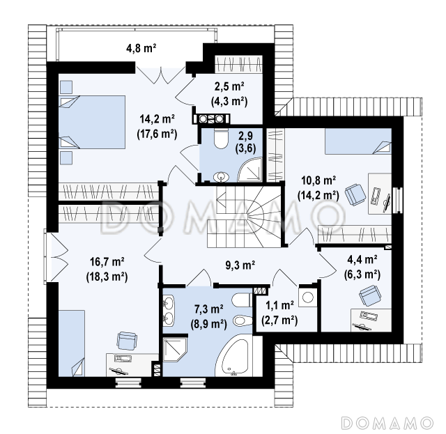 Проект мансардного дома из кирпича с лоджией и гаражом / План мансардного этажа
