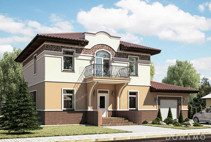 Проект двухэтажного дома с террасой и балконом