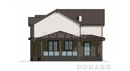 Проект коттеджа с мансардой, двусветной гостиной, сауной и верандой / Фасад 2