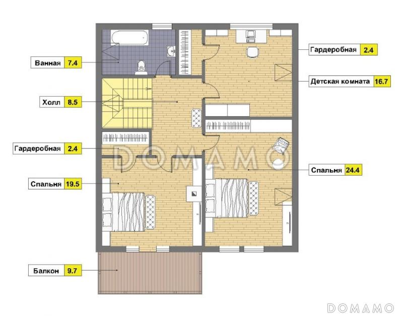 Проект дома из газобетона с сауной на первом этаже / План мансардного этажа