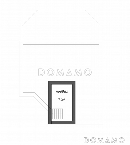 Проект квадратного  коттеджа  со входом с угла и большой террасой / План цокольного этажа