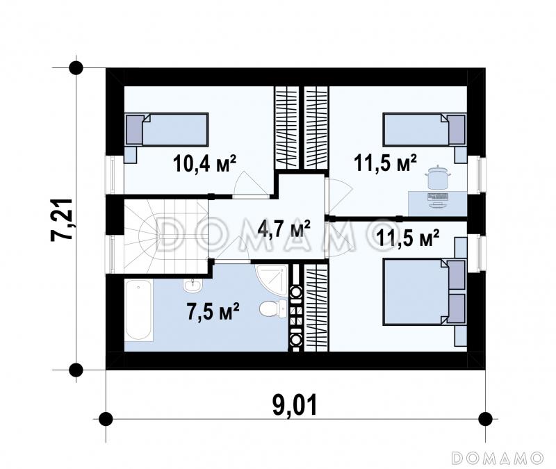 Проект дома с террасой, санузлом с окном, спальней на первом этаже / План мансардного этажа