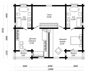 Проект изумительного белого цвета дома из клееного бруса / План 2 этажа