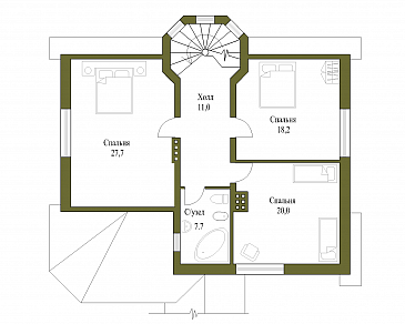 Проект двухэтажного коттеджа с остеклённой верандой / План мансардного этажа