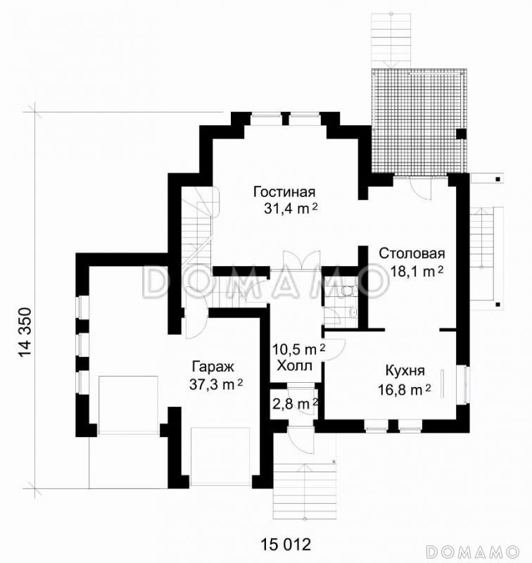 Проект коттеджа с билиардной и вторым светом / План 1 этажа