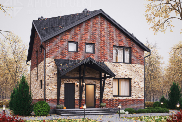 Проект загородного дома с отдельным входом в котельную,  спальней на первом этаже, ванной и санузлом на втором этаже