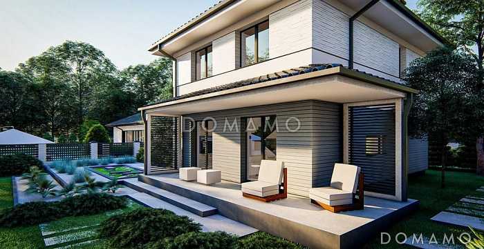 Проект двухэтажного дома с кабинетом, террасой, ванной с окном