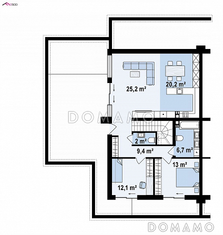 Проект современного двухуровневого дома из газобетона с плоской крышей, террасами и гаражом  / План 2 этажа