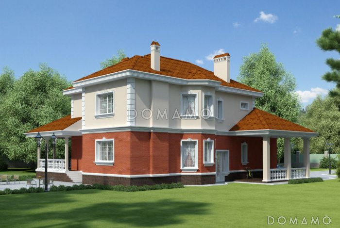 Проект двухэтажного загородного дома с техподпольем и гаражом 