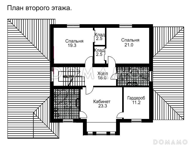 Проект двухэтажного дома с колоннами и гаражом / План 2 этажа