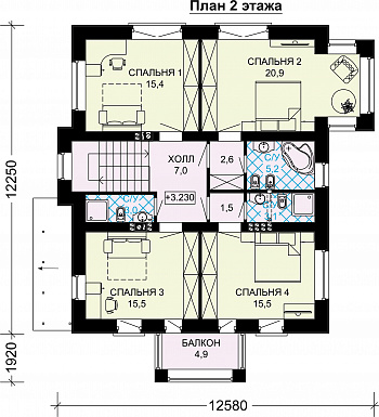 Проект кирпичного дома с подвалом / План 2 этажа