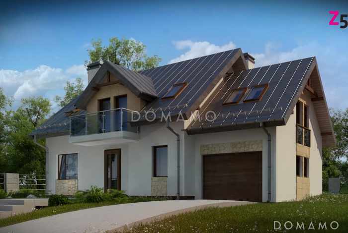 Проект одноэтажного коттеджа из кирпича с мансардным этажом, пятью спальнями и гаражом