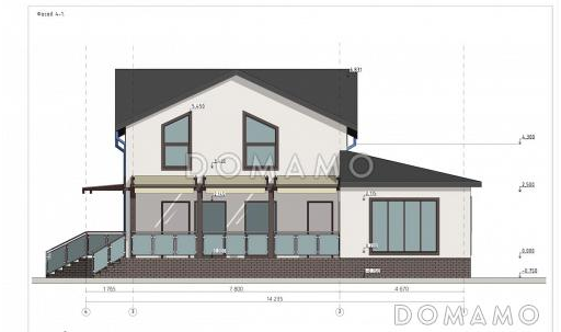 Проект двухэтажного каркасного дома с мансардой и гаражом / Фасад 3