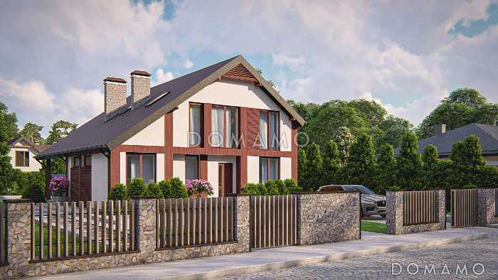 Проект дома с мансардой, террасой, кабинетом, кладовой, вторым светом, мастер-спальней