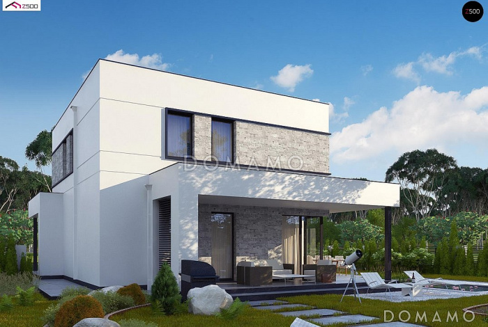 Проект двухэтажного дома со светлой гостиной, кладовой в кухне, спальней на первом этаже, мастер-спальней