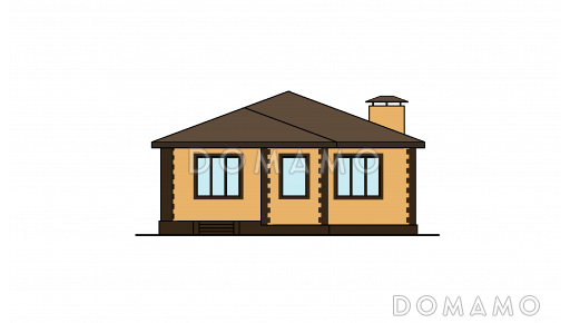 Проект дома с террасой и небольшой верандой, кухней-гостиной и тремя спальнями / Фасад 2