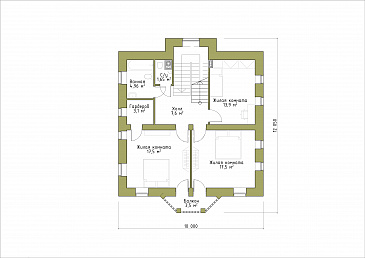 Проект классического коттеджа 10х10 с террасой из кирпича / План 2 этажа