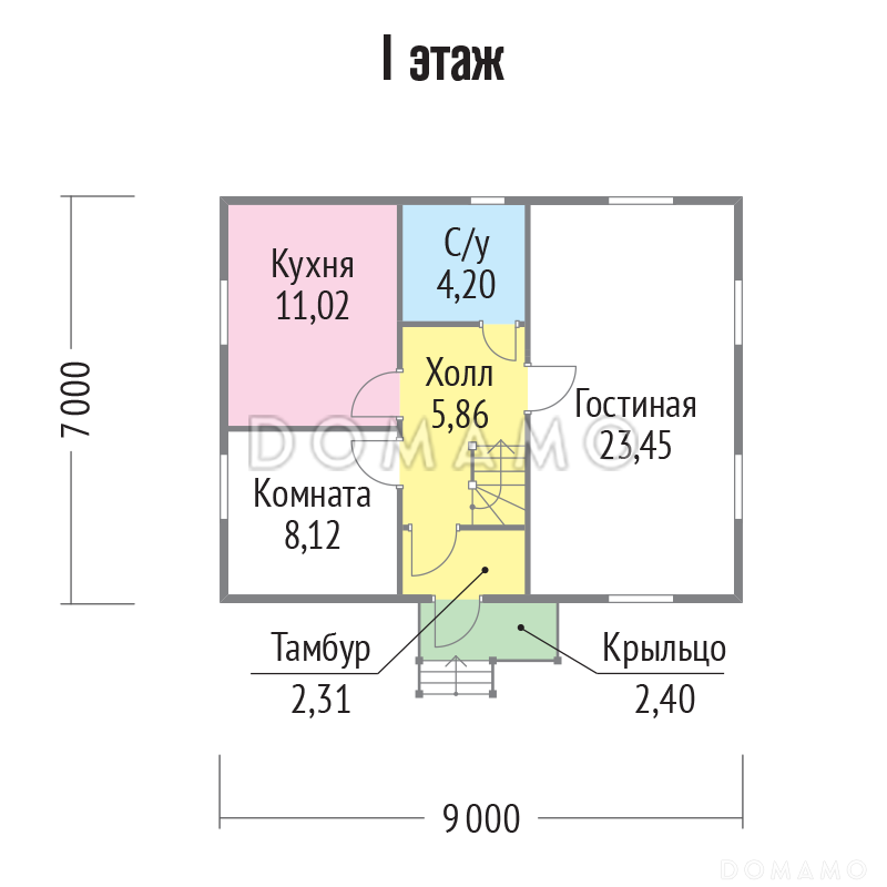 Проект каркасного дома с логичной планировкой внутреннего пространства / План 1 этажа