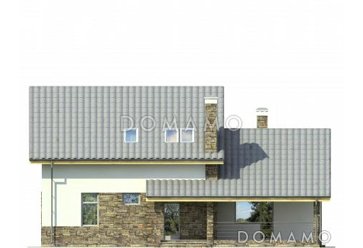 Проект дома с гаражом на одну машину, кухней-столовой с выходом на террасу, спальней на первом этаже, вторым светом / Фасад 5