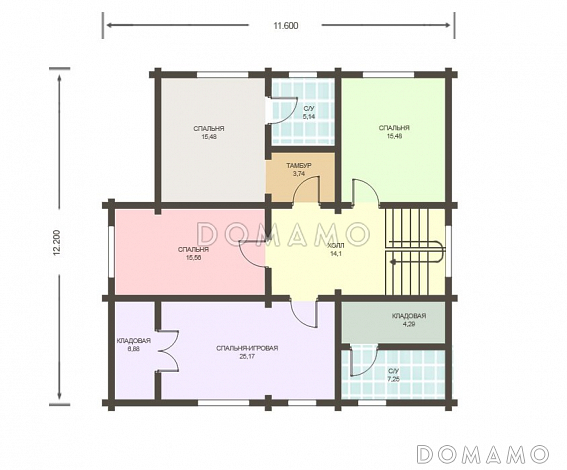 Проект дома из клееного бруса с отдельным входом в топочную / План мансардного этажа