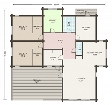 Проект уютного одноэтажного дома из клееного бруса / План 1 этажа