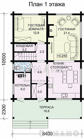 Проект дома из бруса в скандинавском стиле / План 1 этажа