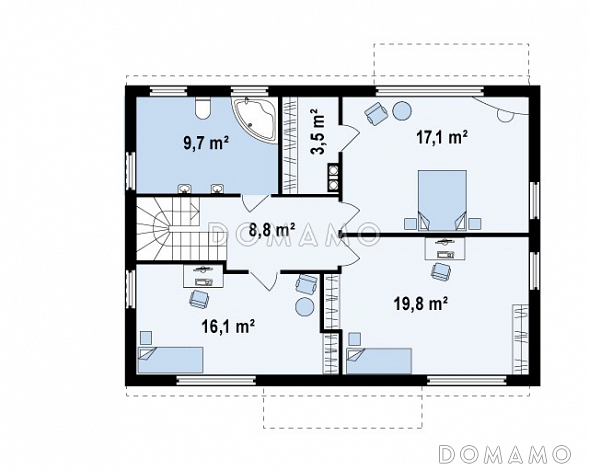 Проект простого компактного двухэтажного коттеджа из газобетона с кабинетом / План 2 этажа