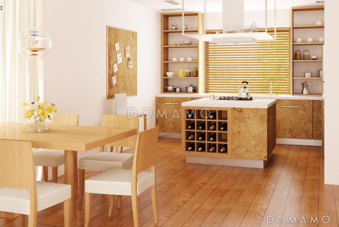 Проект загородного дома с тремя спальнями, кладовой с кухней, просторной гостиной