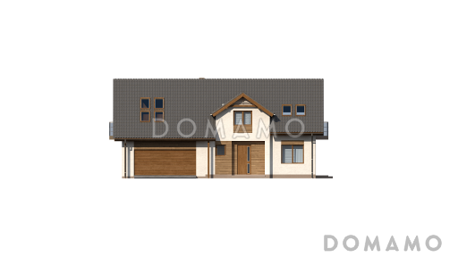 Проект одноэтажного дома из газобетона с четырьмя спальнями и кабинетом на мансардном этаже и встроенным гаражом / Фасад 1