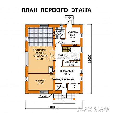 Проект компактного коттеджа из СИП панелей с пятью спальнями / План 1 этажа