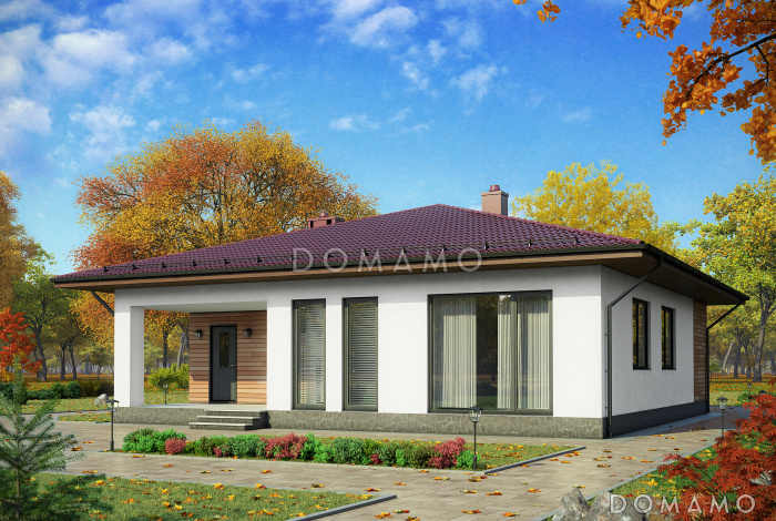 Проект одноэтажного дома в современном стиле с двумя спальнями