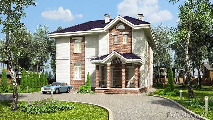 Проект углового коттеджа с большой террасой