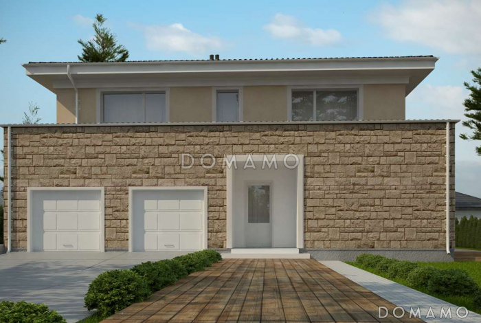 Проект просторного двухэтажного дома из газобетона с четырьмя спальнями, кабинетом, большим гаражом и тех помещением