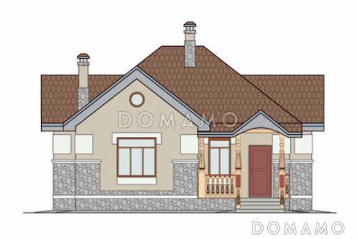 Проект одноэтажного дома из кирпича с многощипцовой крышей / Фасад 1