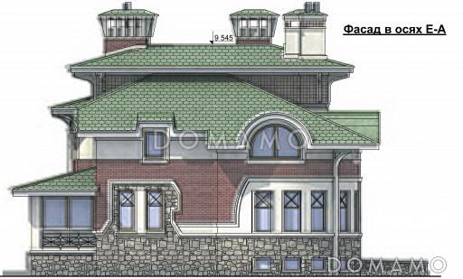 Проект коттеджа с круглой гостиной и гаражом / Фасад 4